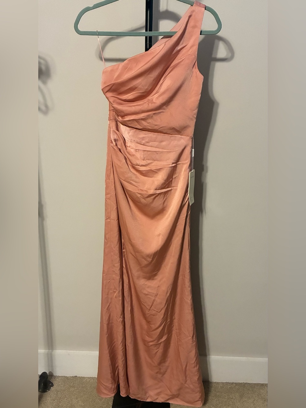 New! Stacees Floor Length One Shoulder Gown Dress Ruching Dusty Rose Pink Size 2